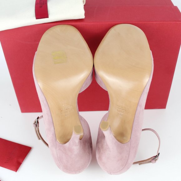 NEW VALENTINO GARAVANI d'Orsay Heeled Rhinestone Suede Sandal - Picture 12 of 14